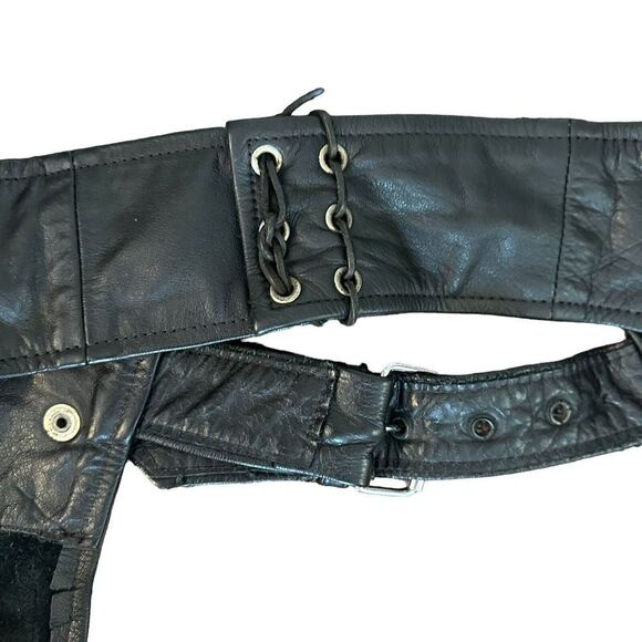 Leather Gallery Chaps Motorcycle Black Mens Size L Biker 37.5 In Total Length - Picture 6 of 11